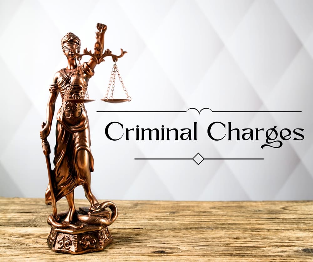 A professional image symbolizing criminal charges, with a gavel, handcuffs, and legal documents arranged on a desk. Perfect for criminal law content.






